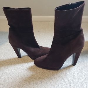Prada brown suede platform heel ankle boots 38